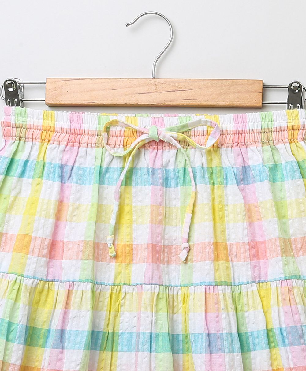 Sweetlime By AS Cotton Checkered Skirt top smoking co-ord set- Multi