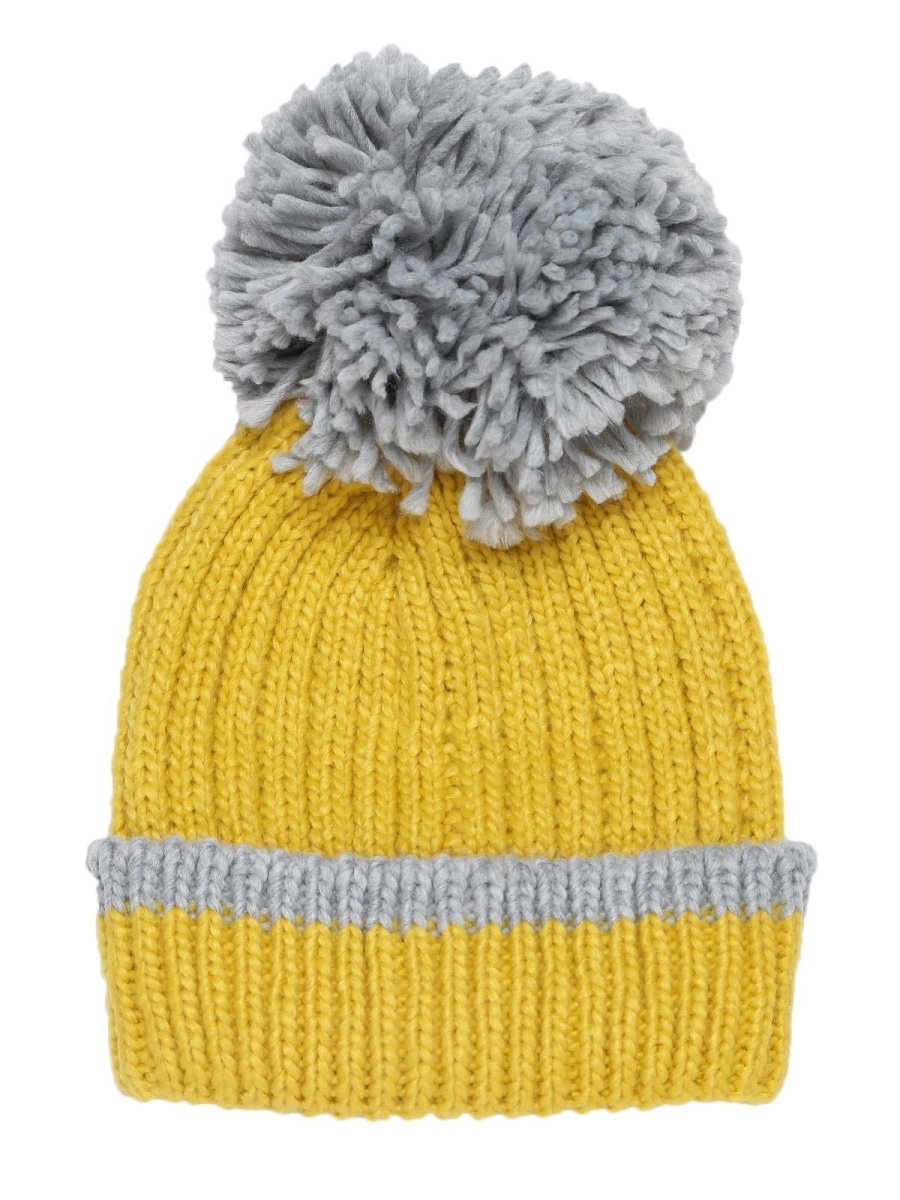 Baby Knitted Cap with Faux Fur - Yellow - WNCP-FURYW-6-3Y