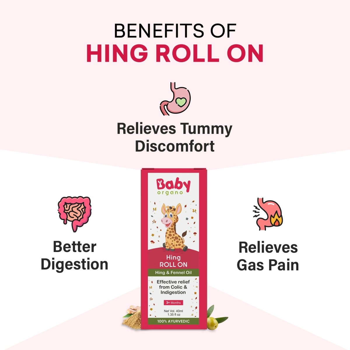Baby Organo Hing Roll On for New Born Colic Pain Relief