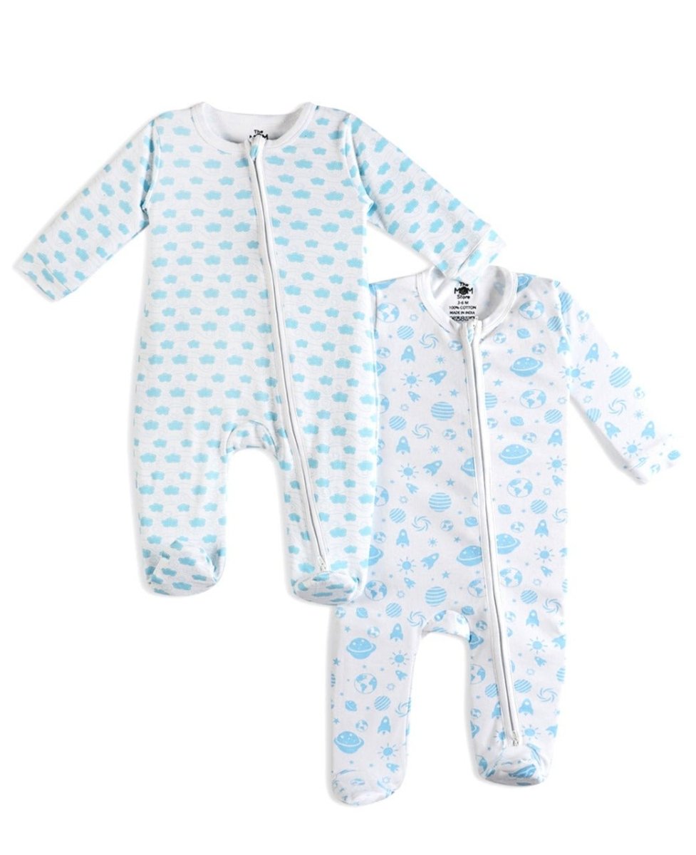 Baby Zipper Romper Combo Of 2: Happy Cloud-Out Of World - ROM2-ZP-HCW-0-3