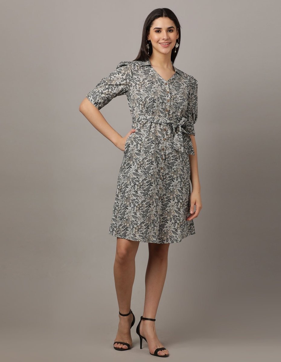 Barely Grey Floral Womens A-Line Dress - WDRS-GYFRL-S