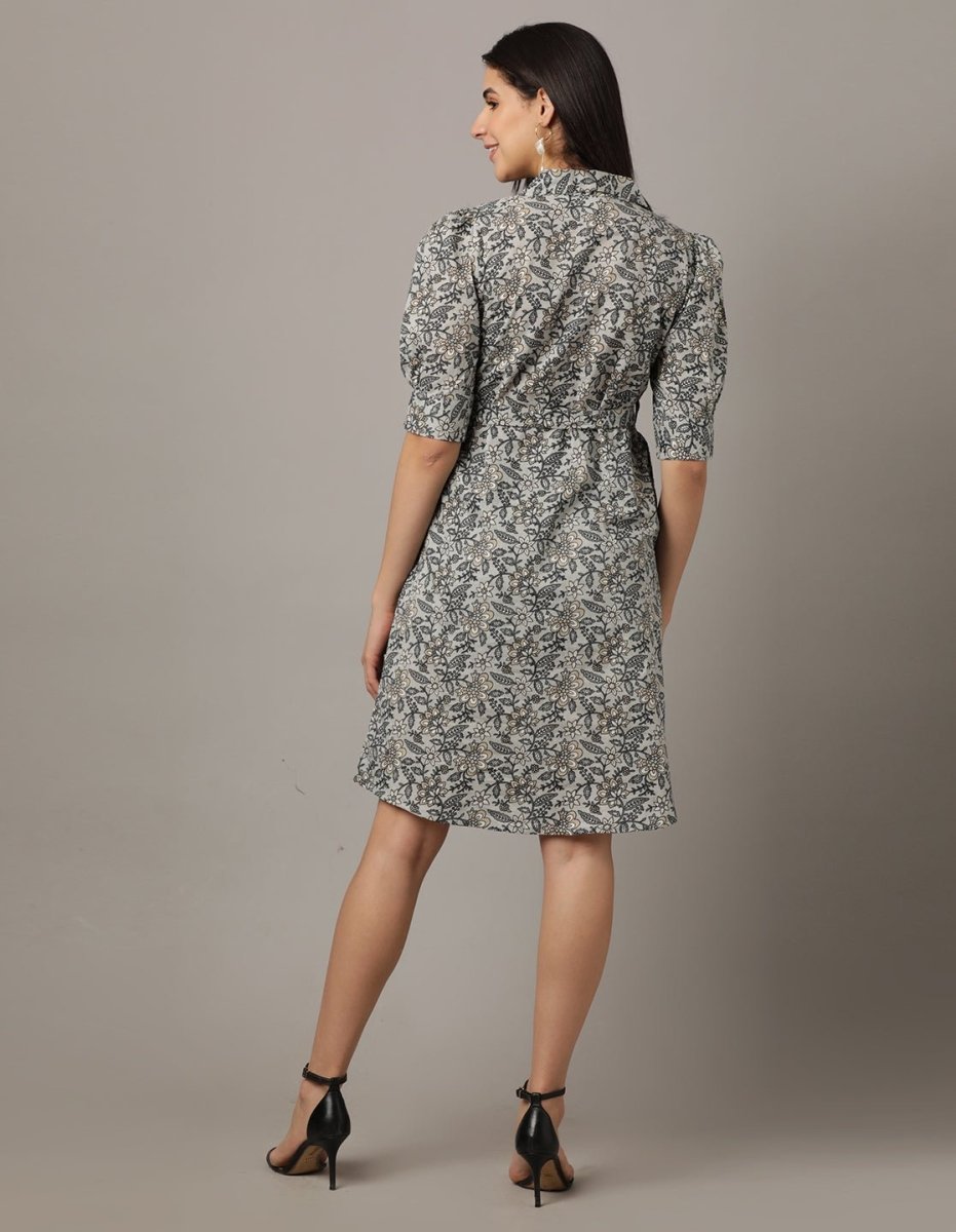 Barely Grey Floral Womens A-Line Dress - WDRS-GYFRL-S