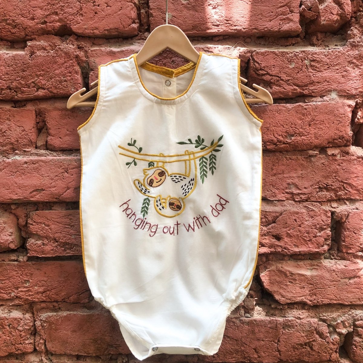Bhaakur Cotton Romper- Hanging Out With Dad - Romper-Sloth-Voile-0-6M