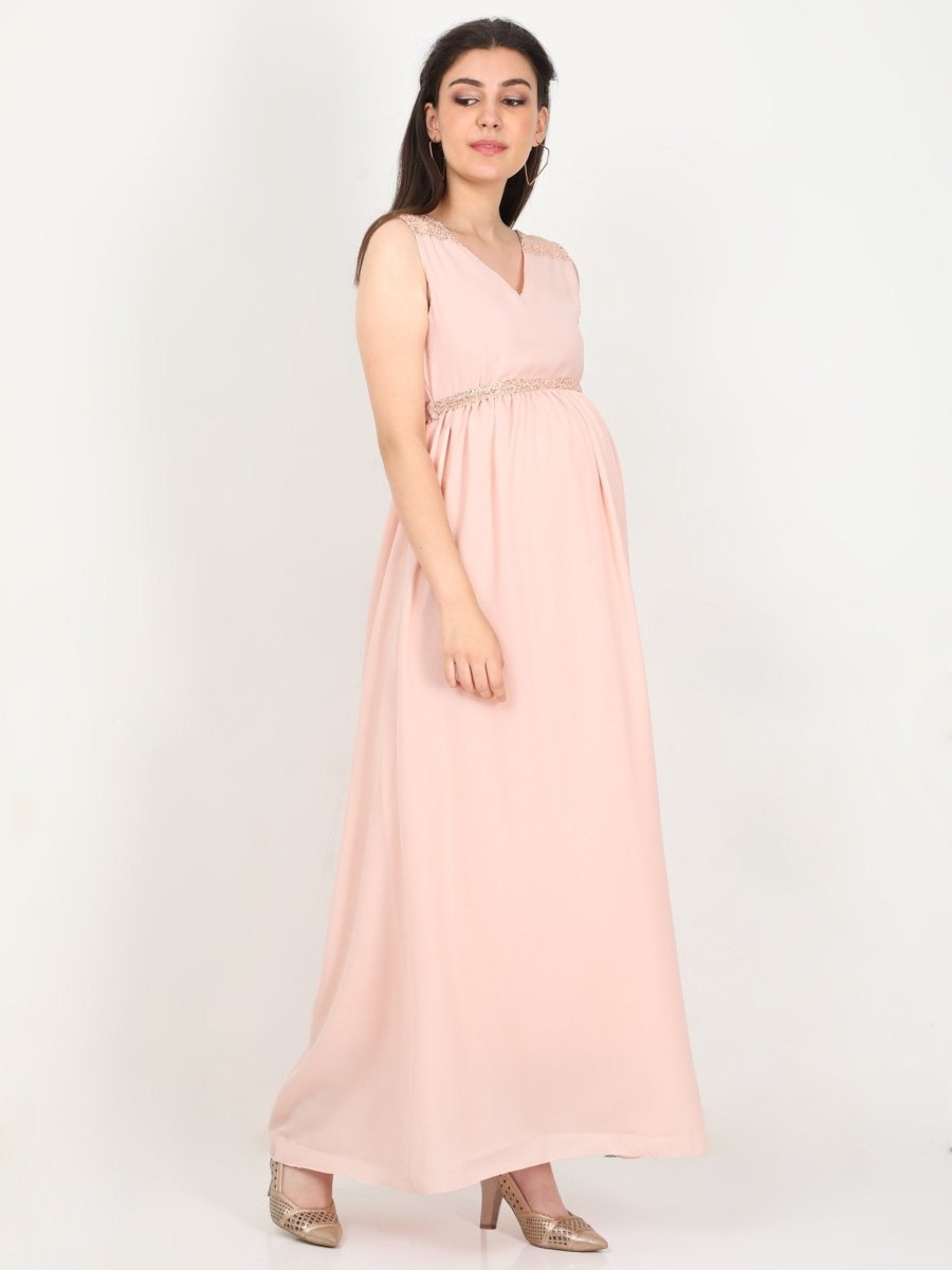 Blush Peach with Sequins Maternity Dress - DRS-BLPCH-S