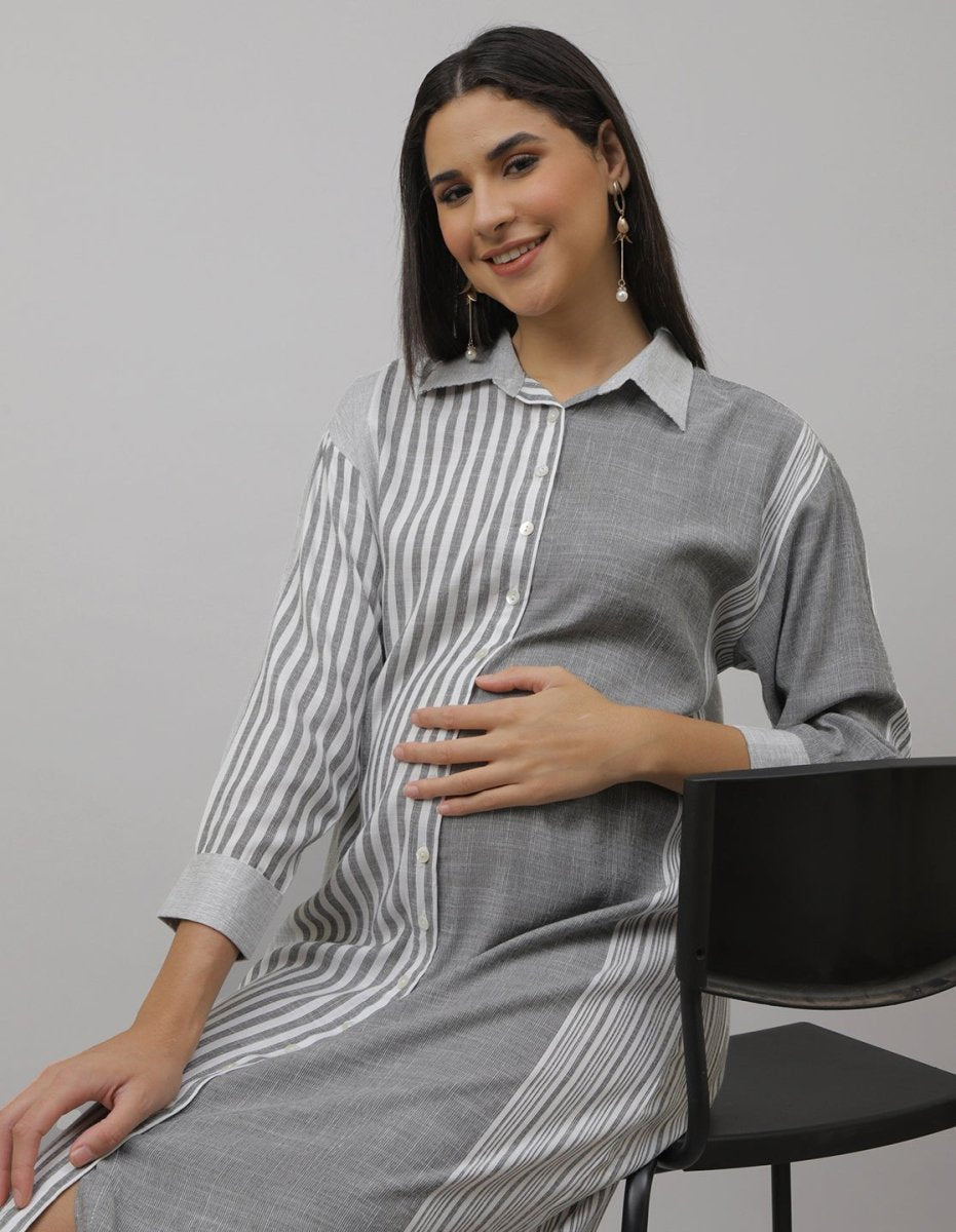 Chrome Pearl Maternity and Nursing Oversized Shirt Dress - DRS-SK-GWST-S