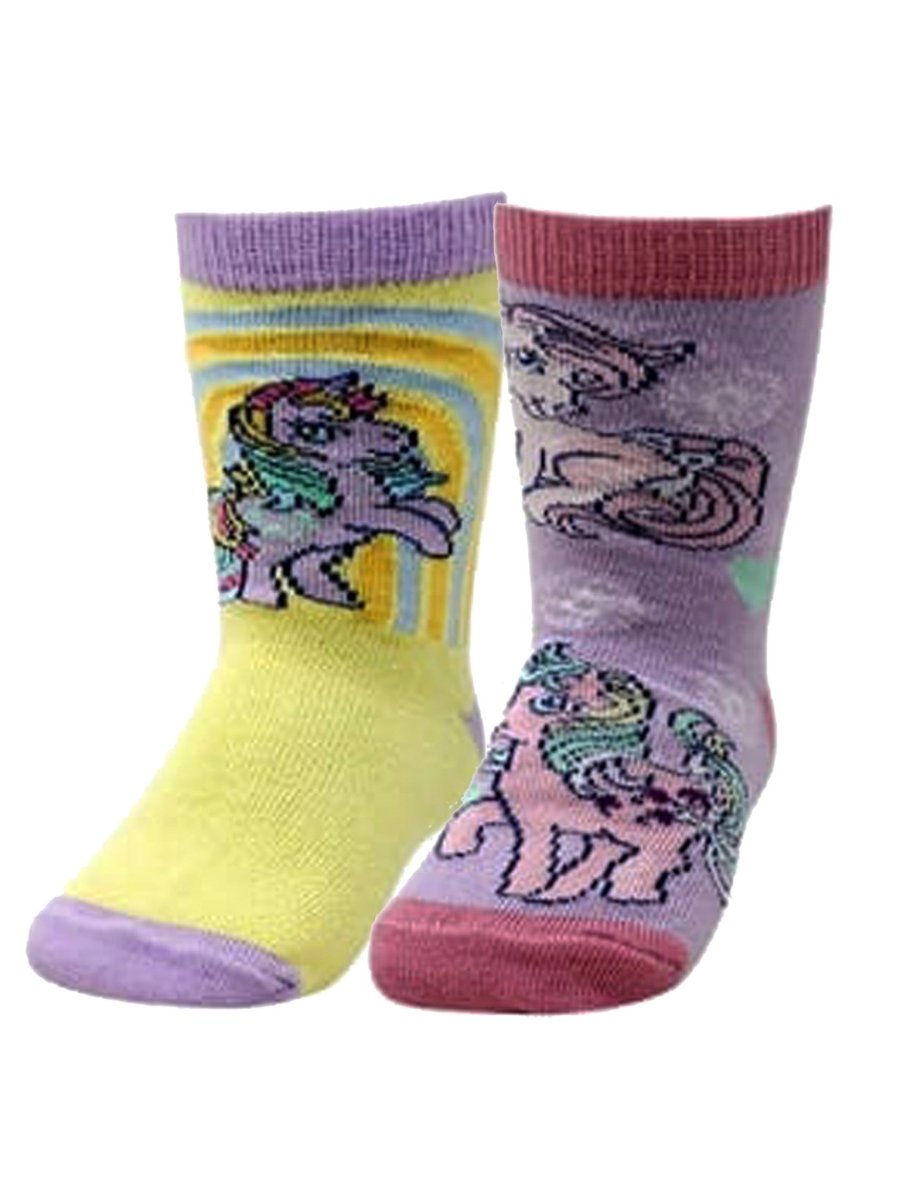 Combo Of 2 Kids Ankle Length Socks:Little Pony-Yellow, Lavender - SOC2-AF-LPYL-6-12
