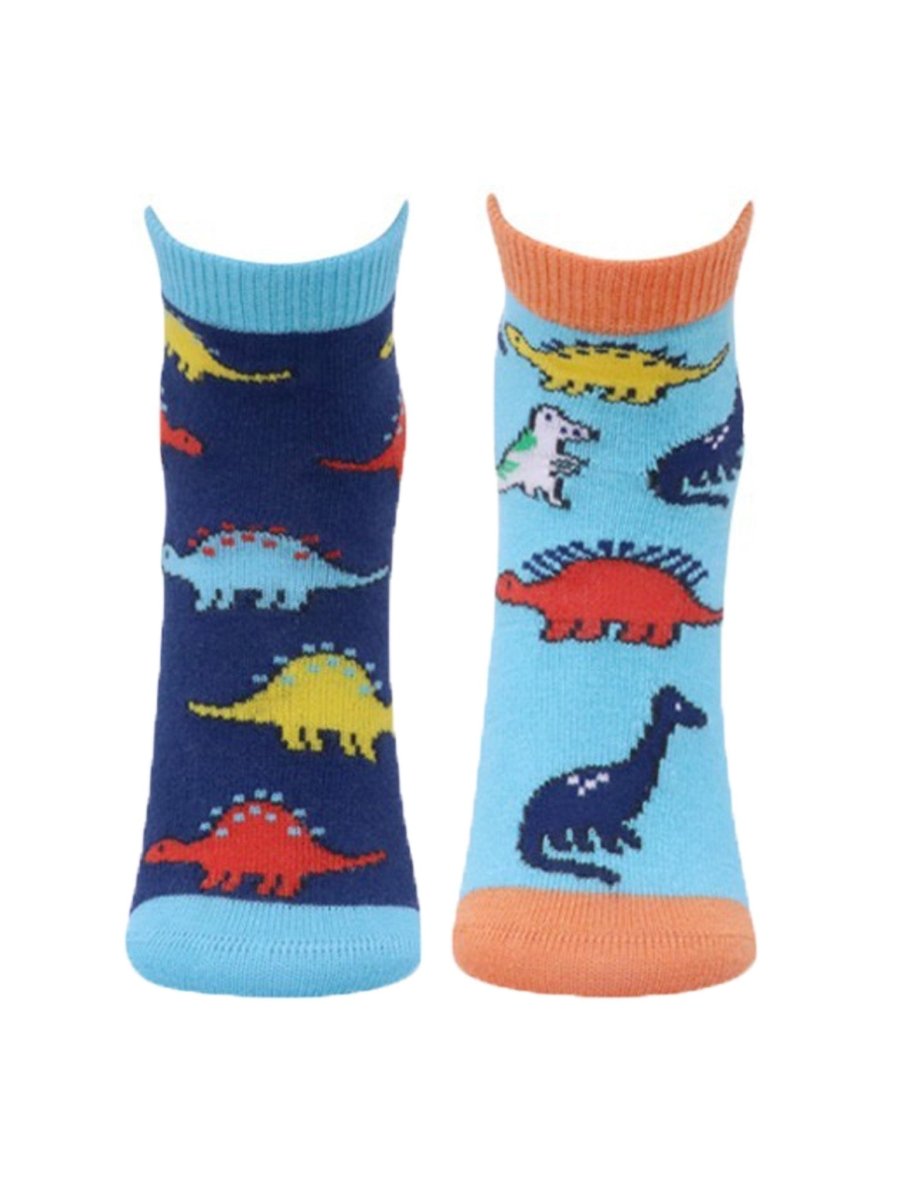 Combo Of 2 Kids Ankle Length Socks:My Dino:Aqua, Blue - SOC2-AF-MDAB-6-12