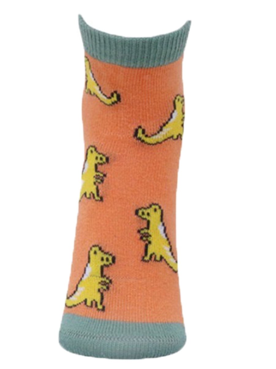 Combo Of 2 Kids Ankle Length Socks:My Dino:Orange, Aqua - SOC2-AF-MDOA-6-12