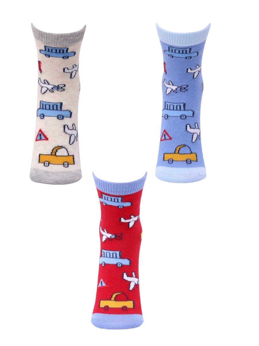 Combo Of 3 Kids Ankle Length Socks:Fly High:Ecru, Blue, Red - SOC3-AF-FHEBR-1-2