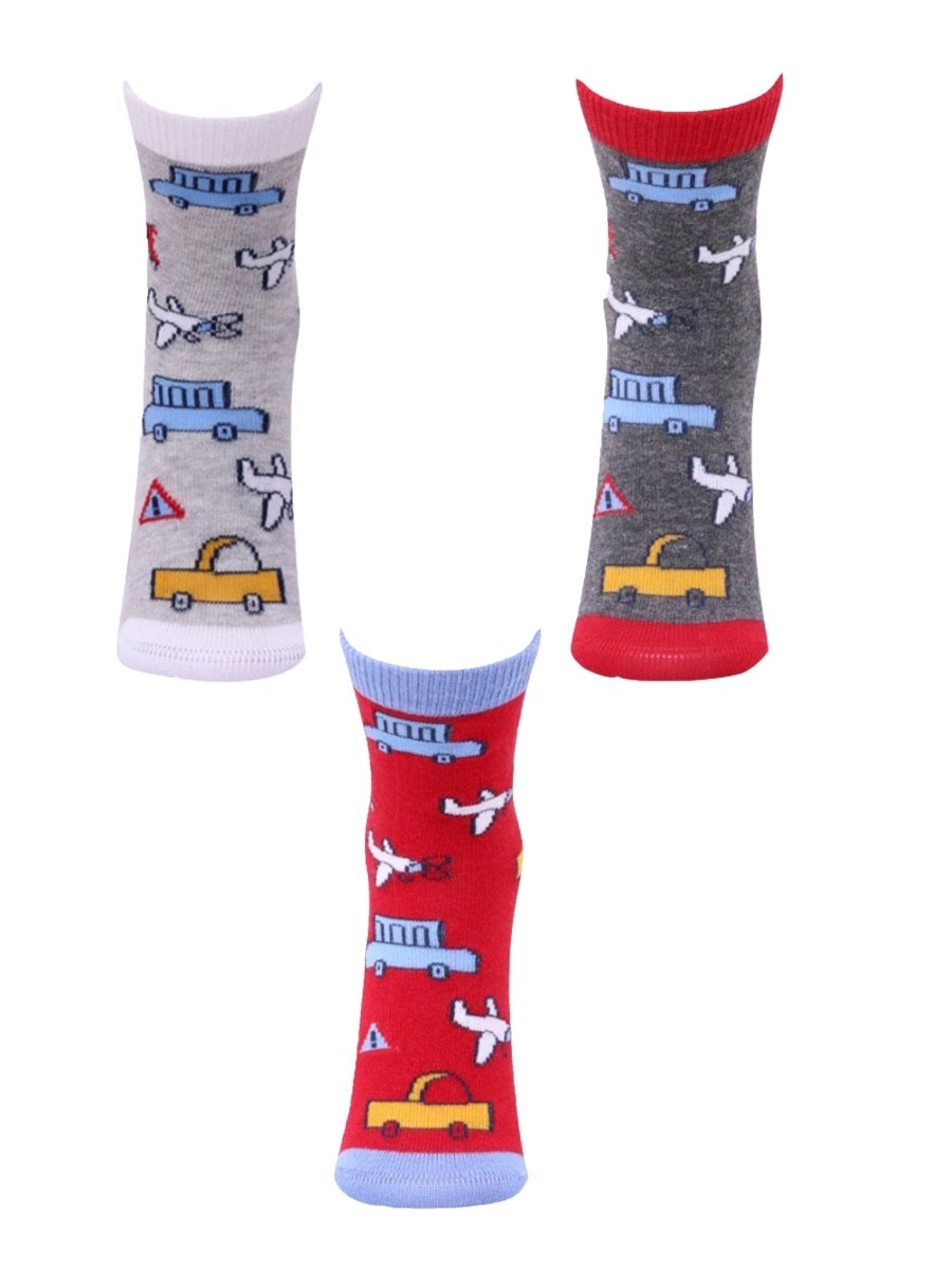Combo Of 3 Kids Ankle Length Socks:Fly High:Red,Grey,Ash - SOC3-AF-FHRGA-1-2