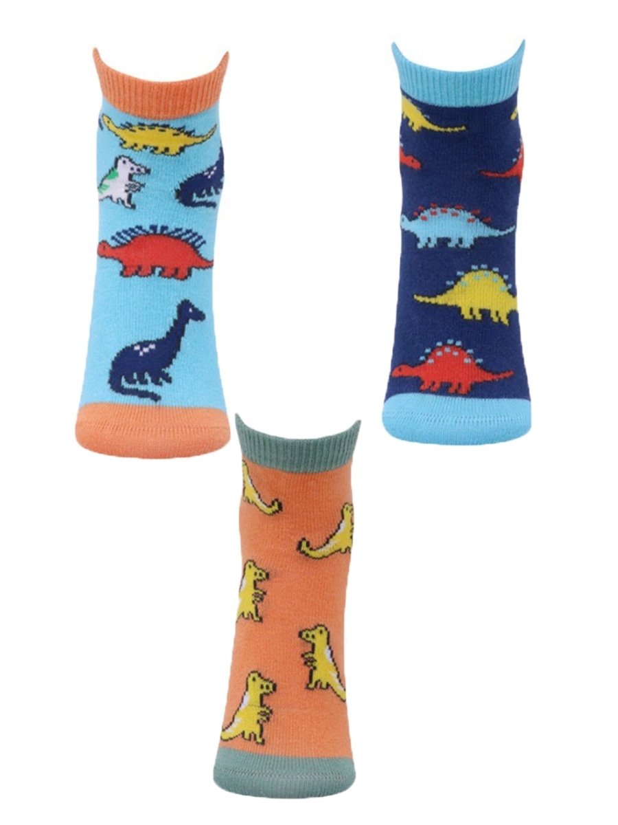 Combo Of 3 Kids Ankle Length Socks:My Dino:Orange, Aqua,Blue - SOC3-AF-MOAB-6-12