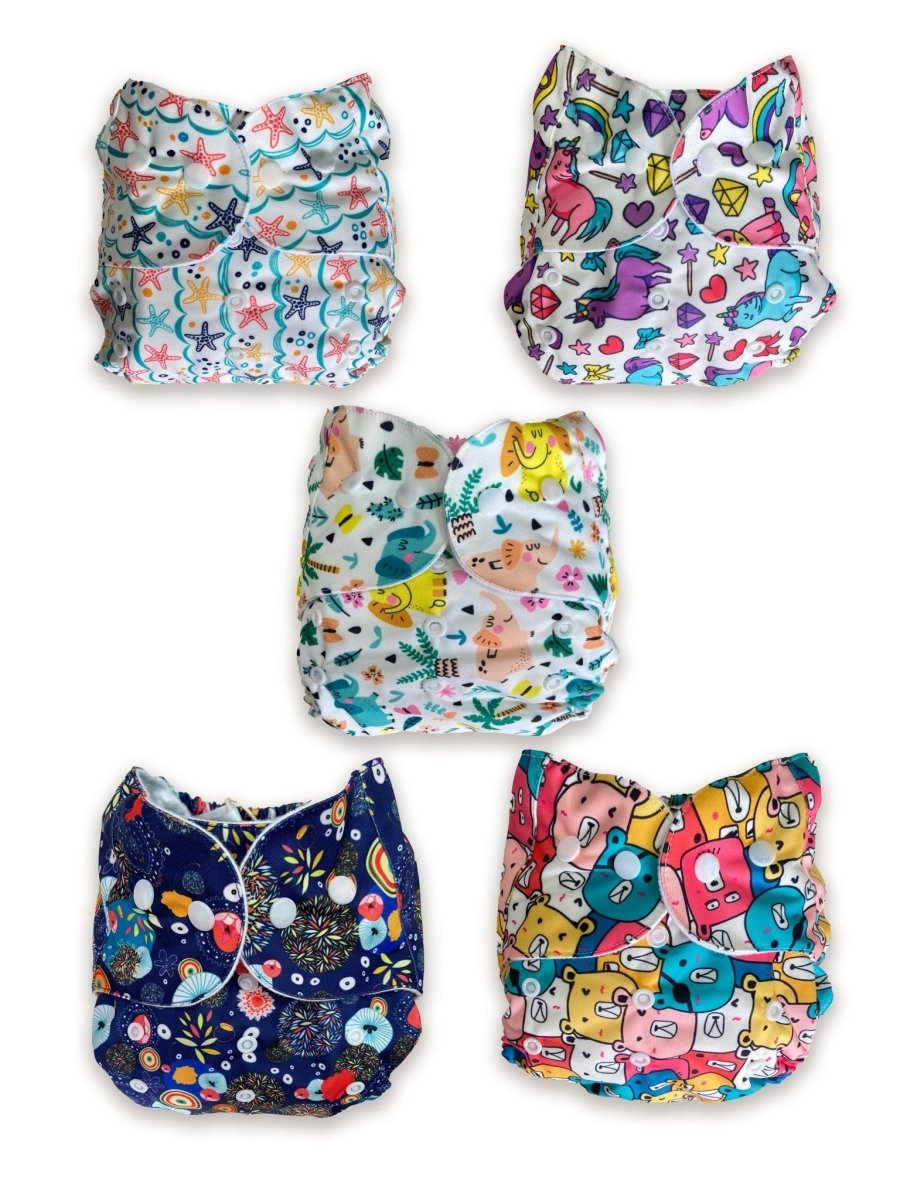 Combo of 5 Reusable Diapers - Option G - DPR-5-SMJRB-3-3
