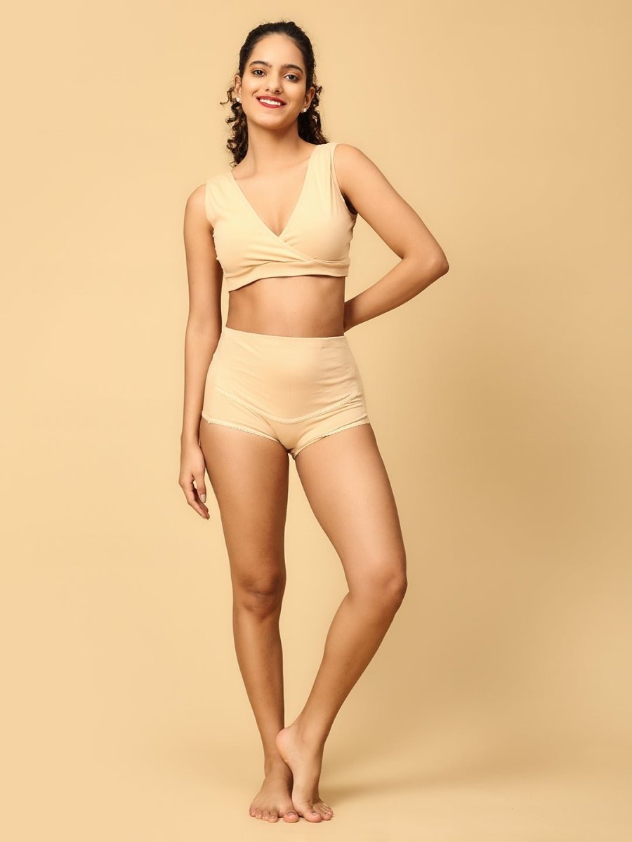 Combo Of Maternity Nursing Sleep Bra and Overbelly Support Panties -Beige - LNGR2-AN-BGE-S
