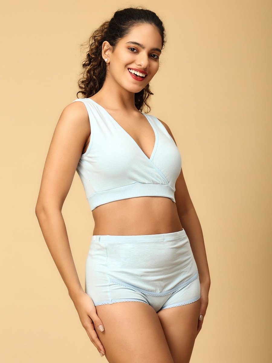 Combo Of Maternity Nursing Sleep Bra and Overbelly Support Panties -Blue - LNGR2-AN-BLU-S
