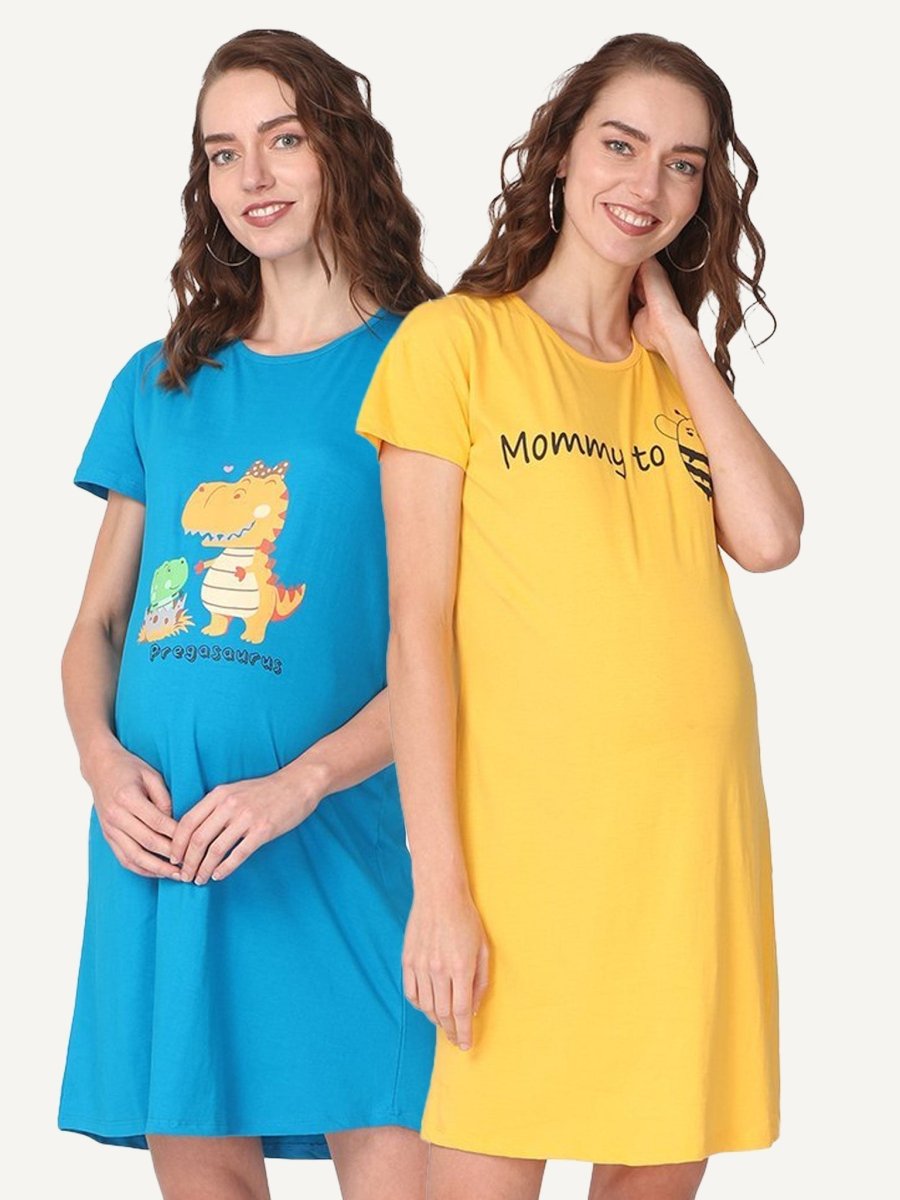 Combo Of Pregasaurus & Mommy To be Maternity T-Shirt Dress - NW-2-PSMTB-S