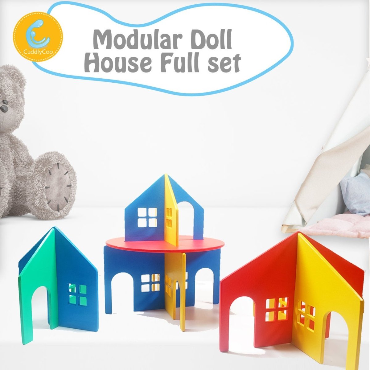CuddlyCoo Modular Wooden Doll House Full Set - CCMODULARFULL