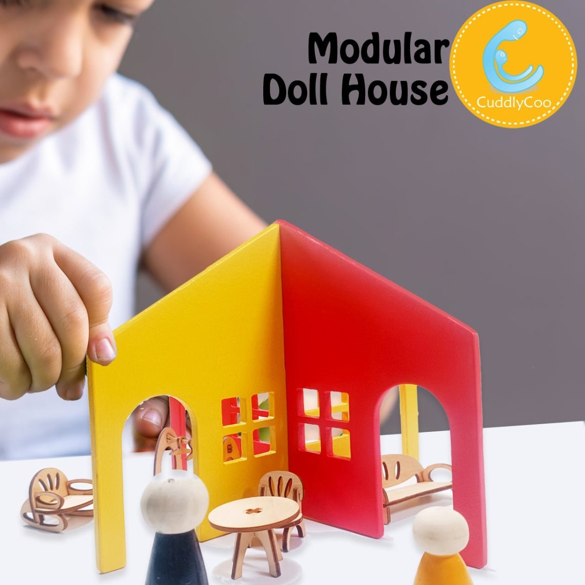 CuddlyCoo Modular Wooden Doll House- Medium - CCMODULARMED