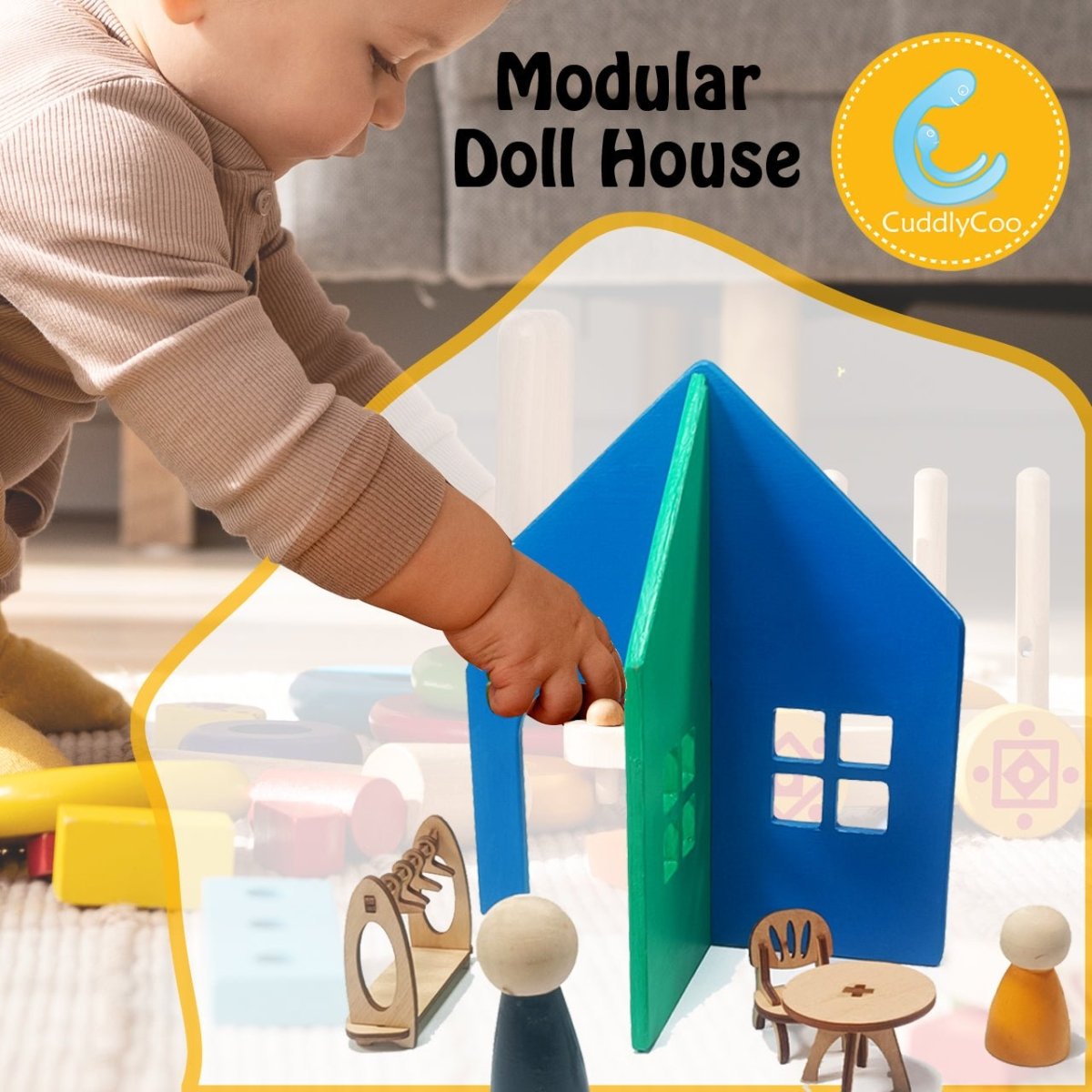 CuddlyCoo Modular Wooden Doll House- Small - CCMODULARSMALL