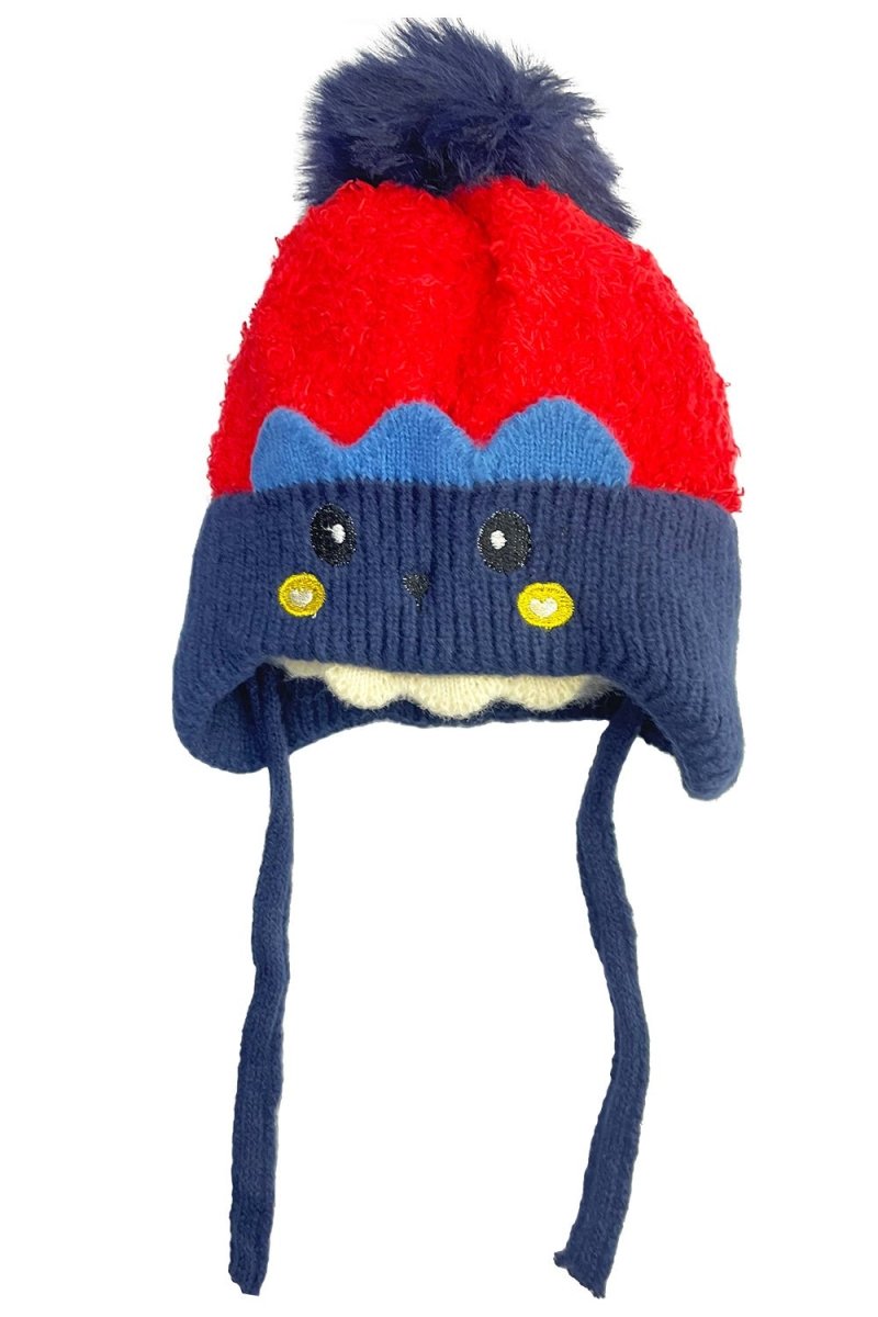Cutie Bear Baby Knitted Cap With Faux Fur- Navy - WNCP-LS-CTBNVY