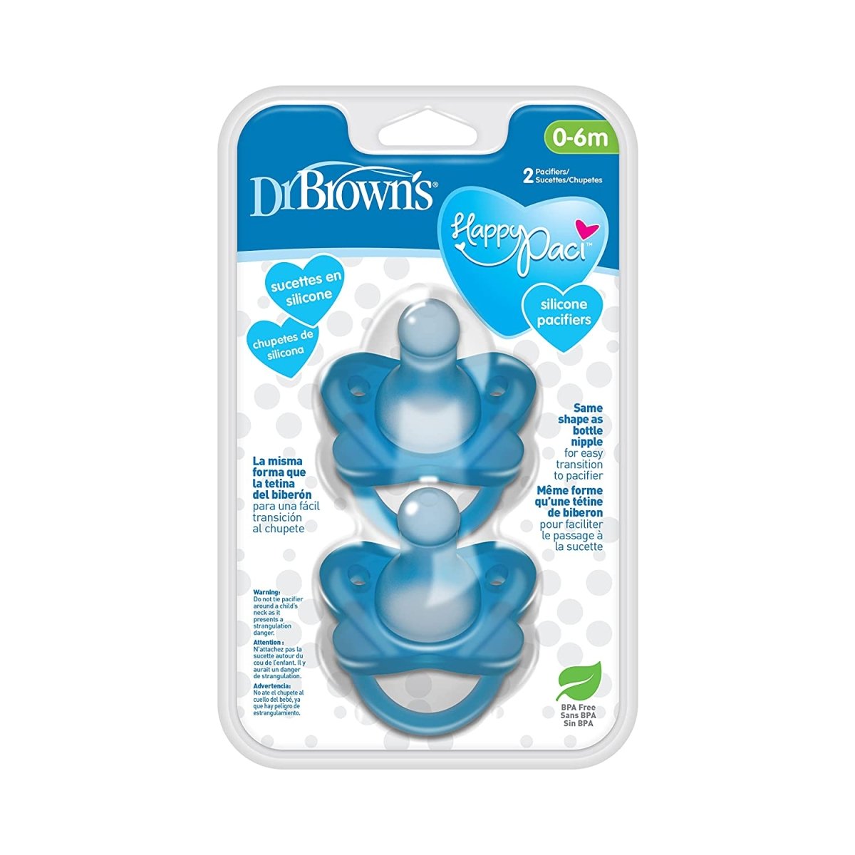 Dr. Browns Happy Pacifier Silicone Two-Piece Soother - Blue - DBPS12008-INTL