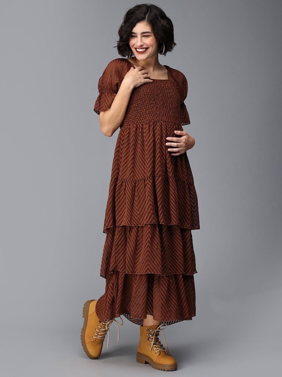 Endless Espresso Tiered Maternity Dress - DRS-SD-BWTR-S