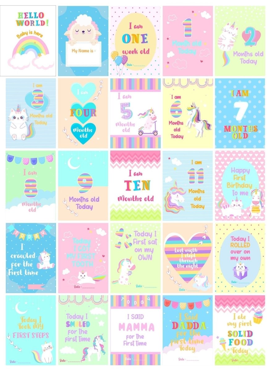 Follow your Rainbow Theme Milestone cards- (Pack of 25) - MSCD-FLRBW
