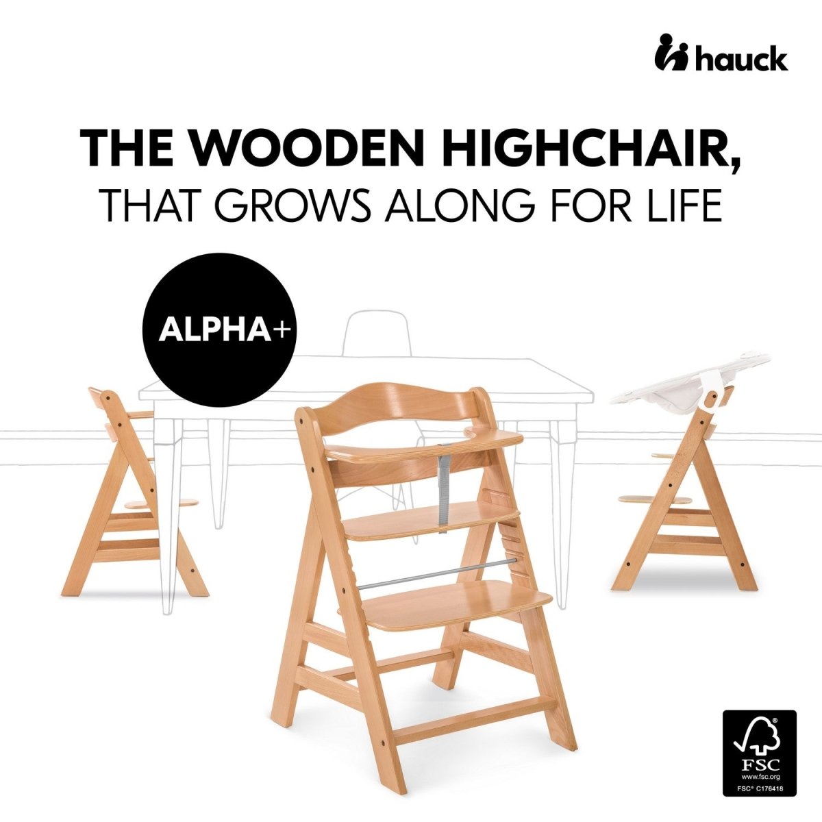 Hauck Alpha+ Premium Baby Wooden High Chair- Natural - 661079