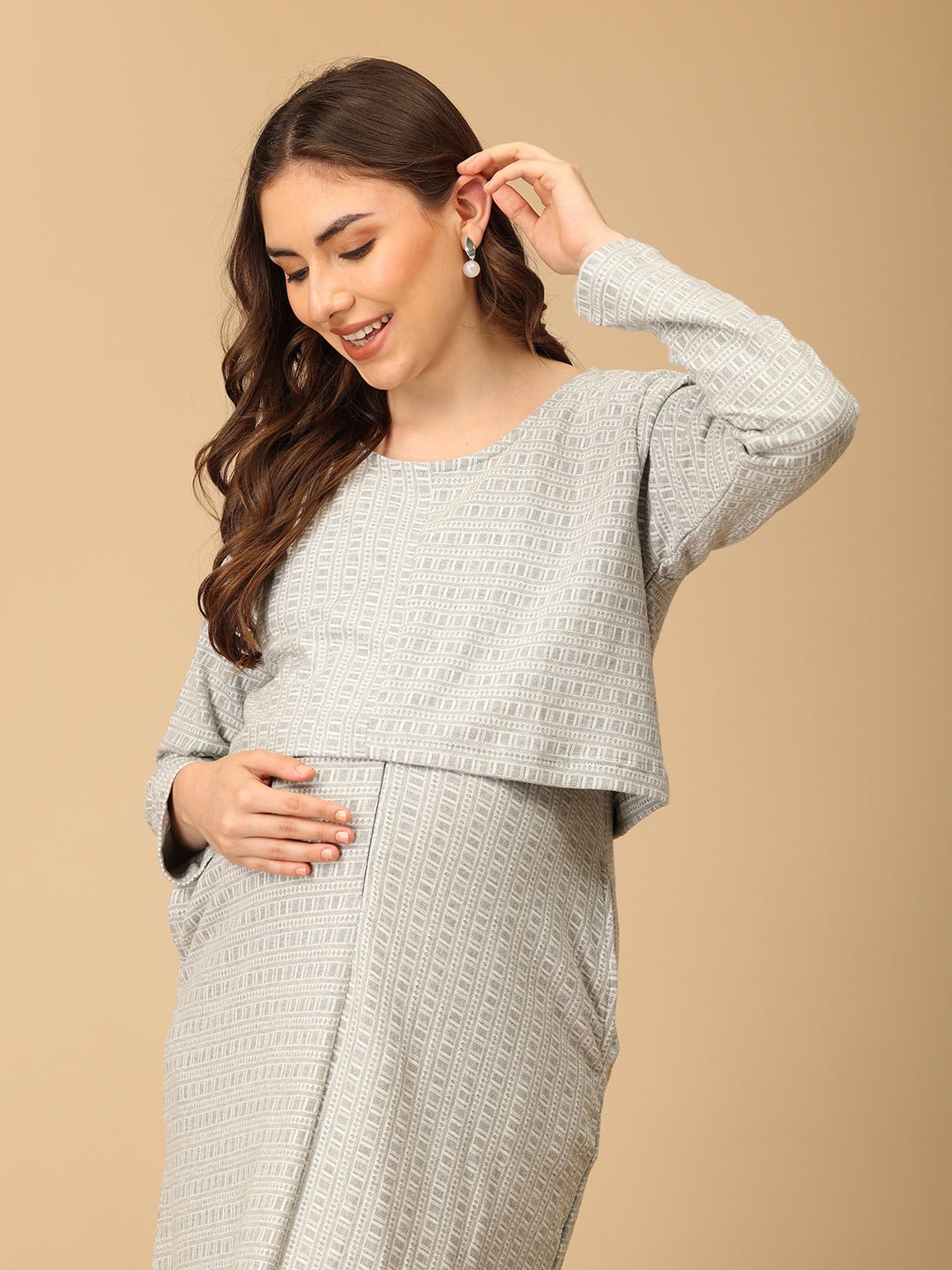 In Line With You Maternity and Nursing Dress with Shrug | The Mom Store In Line With You Maternity and Nursing Dress with Shrug | The Mom Store