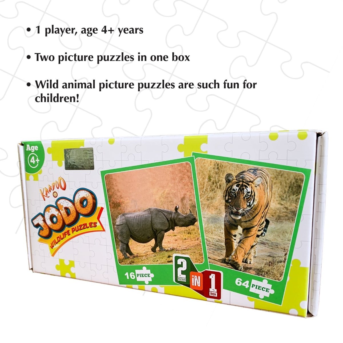 Kaadoo Jodo Tiger And Rhino Wild Animals 2-in-1 Jigsaw Puzzle Game - KD-T&R