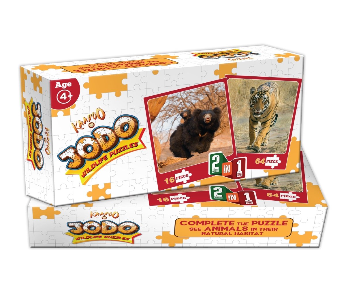 Kaadoo Jodo Tiger And Sloth Bear Wild Animals 2-in-1 Jigsaw Puzzle Game - KD-T&SB