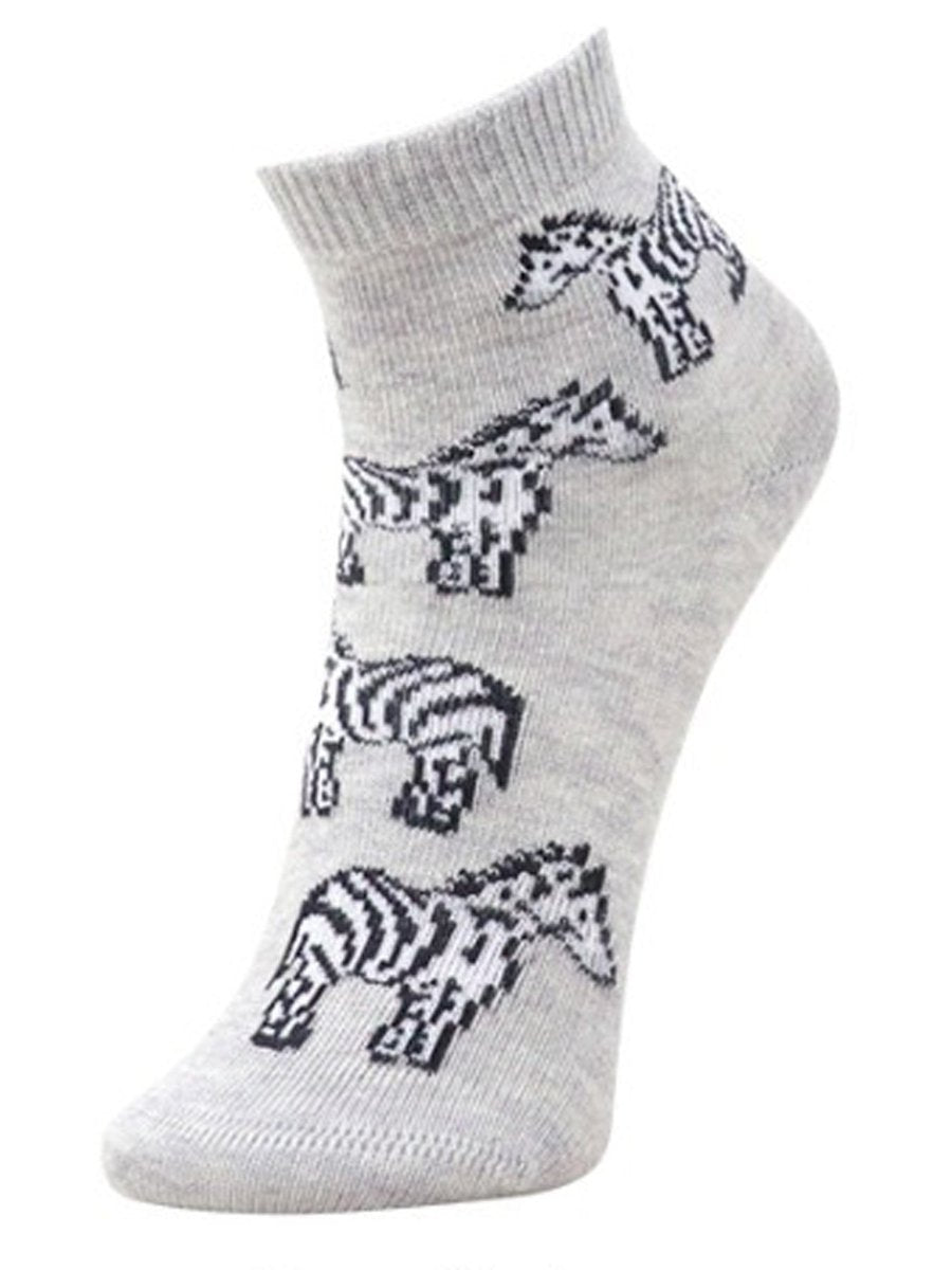 Kids Ankle Length Socks:Zebra:Grey - SOC-AF-ZBGR-6-12
