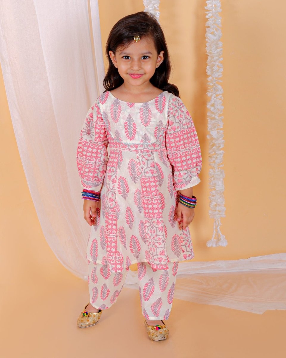Kids Ethnic Set-Gulaal Floral Print Girls Anarkali Kurta Set With Boys Jacket Kurta Pajama Set - KES2-GFRGB