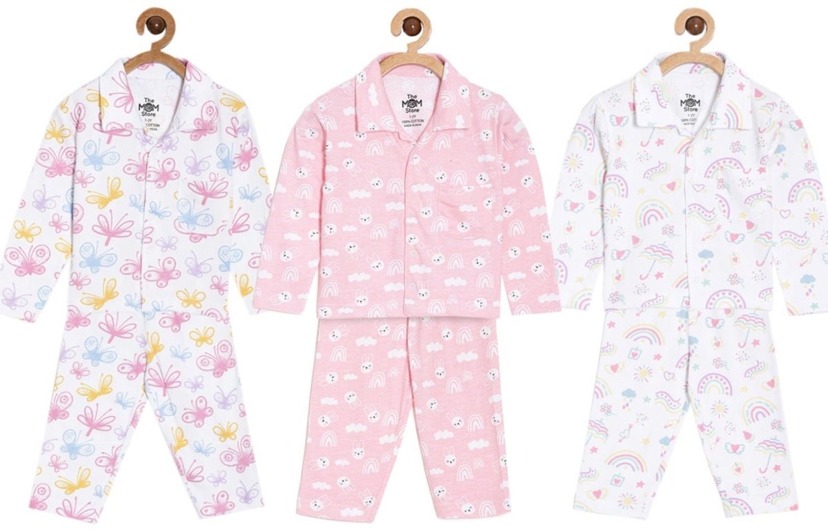 Kids Pajama Set Combo of 3-Spring Wings, Sunshine & Rainbow & Cutey Bunny - PYJ3-MP-SWSC-0-6