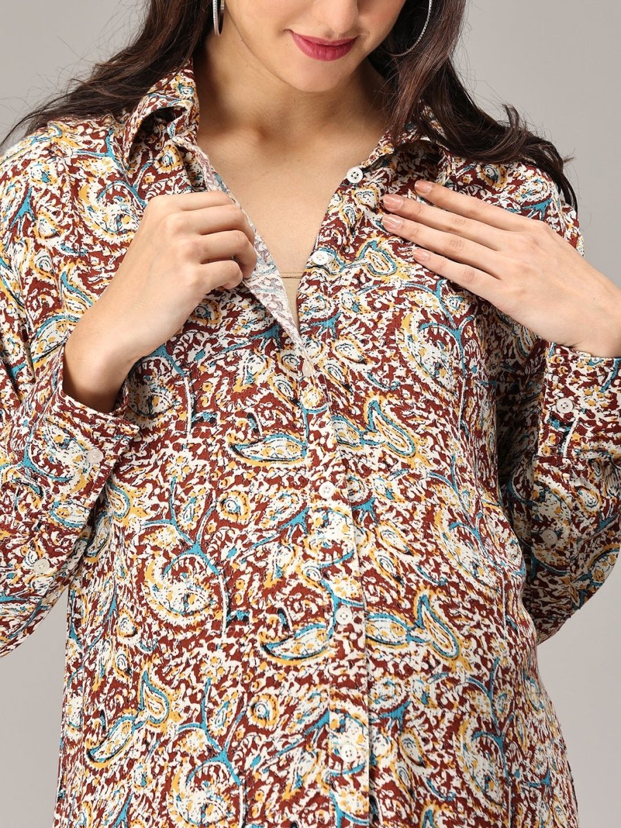Kimaya Maternity and Nursing Oversized Shirt - MAT-SD-KLNKMO-S