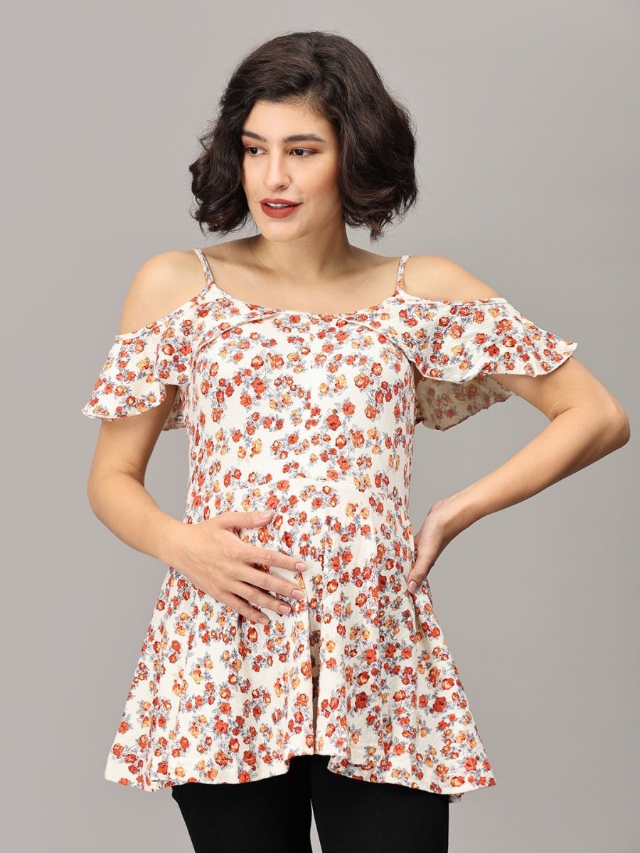 Lavishly Loved Floral Maternity And Nursing Top - MAT-SD-CRM-S