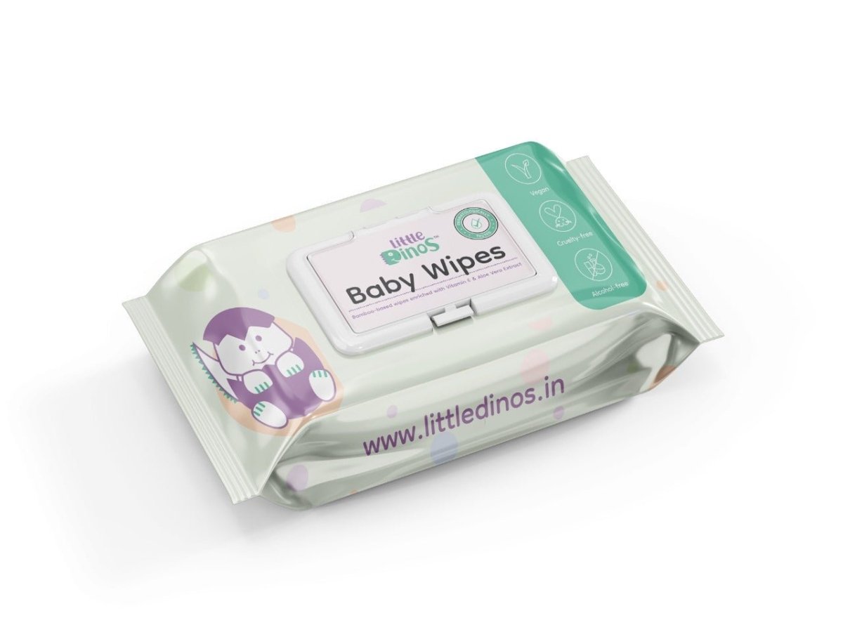 Little Dinos Gentle Baby Wipes with Lid|Bamboo Based Organic Wet Water Wipes - LD OR BBW 72P