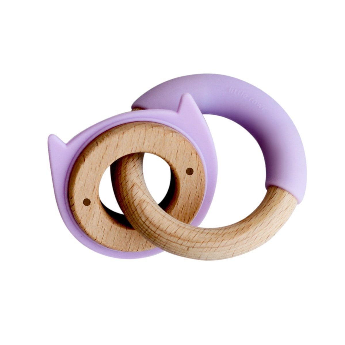 Little Rawr Wood + Silicone Disc & Ring Teether- Kitty(Purple) - DBRLA