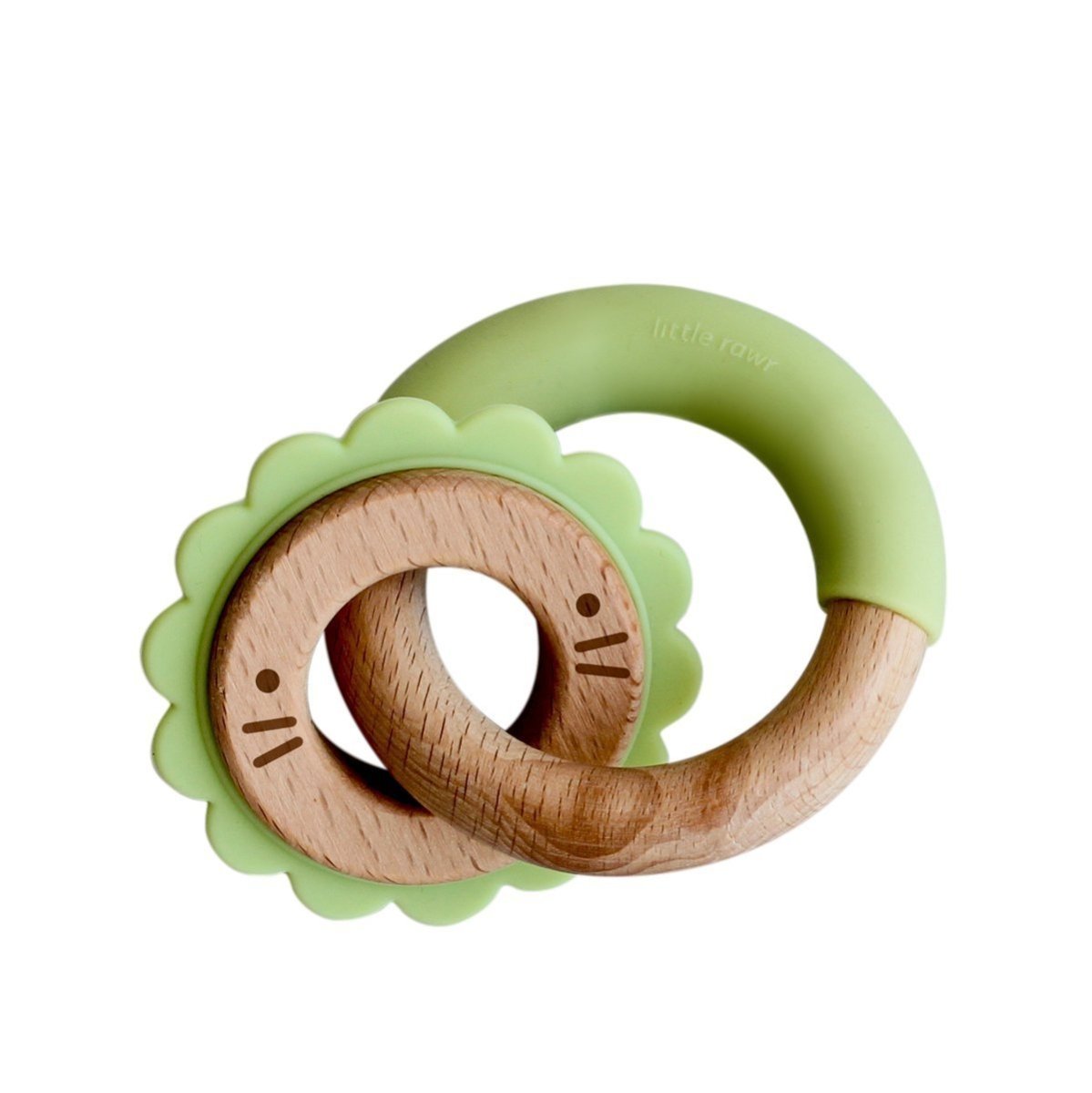 Little Rawr Wood + Silicone Disc & Ring Teether- Lion(Green) - DBRPI