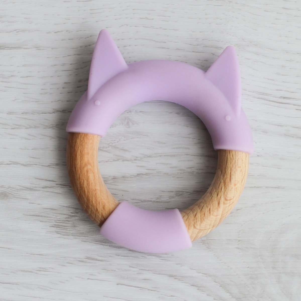 Little Rawr Wood + Silicone Teether Ring- Kitty(Purple) - WRKLA