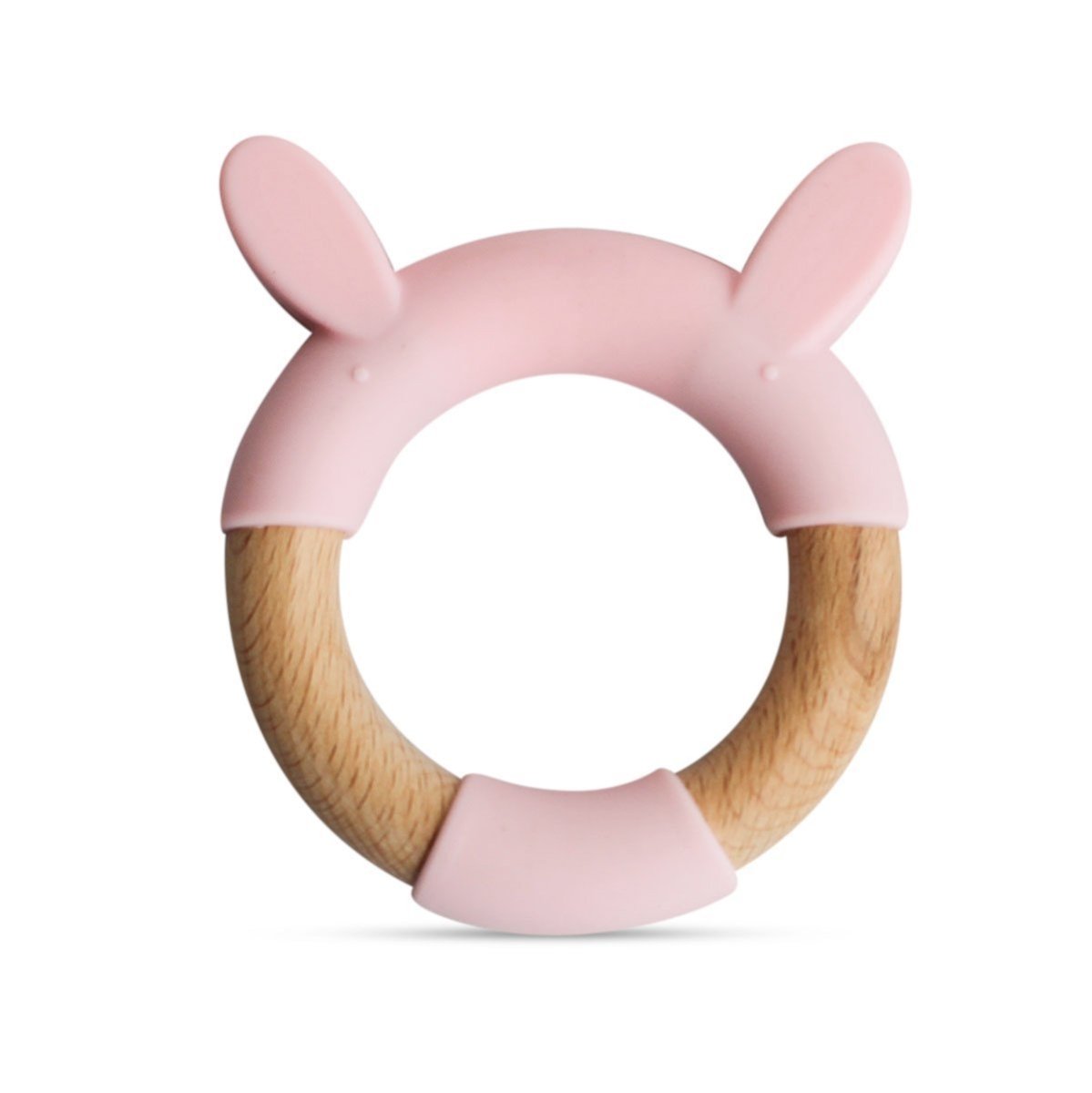 Little Rawr Wood + Silicone Teether Ring- Rabbit(Pink) - WRRFF