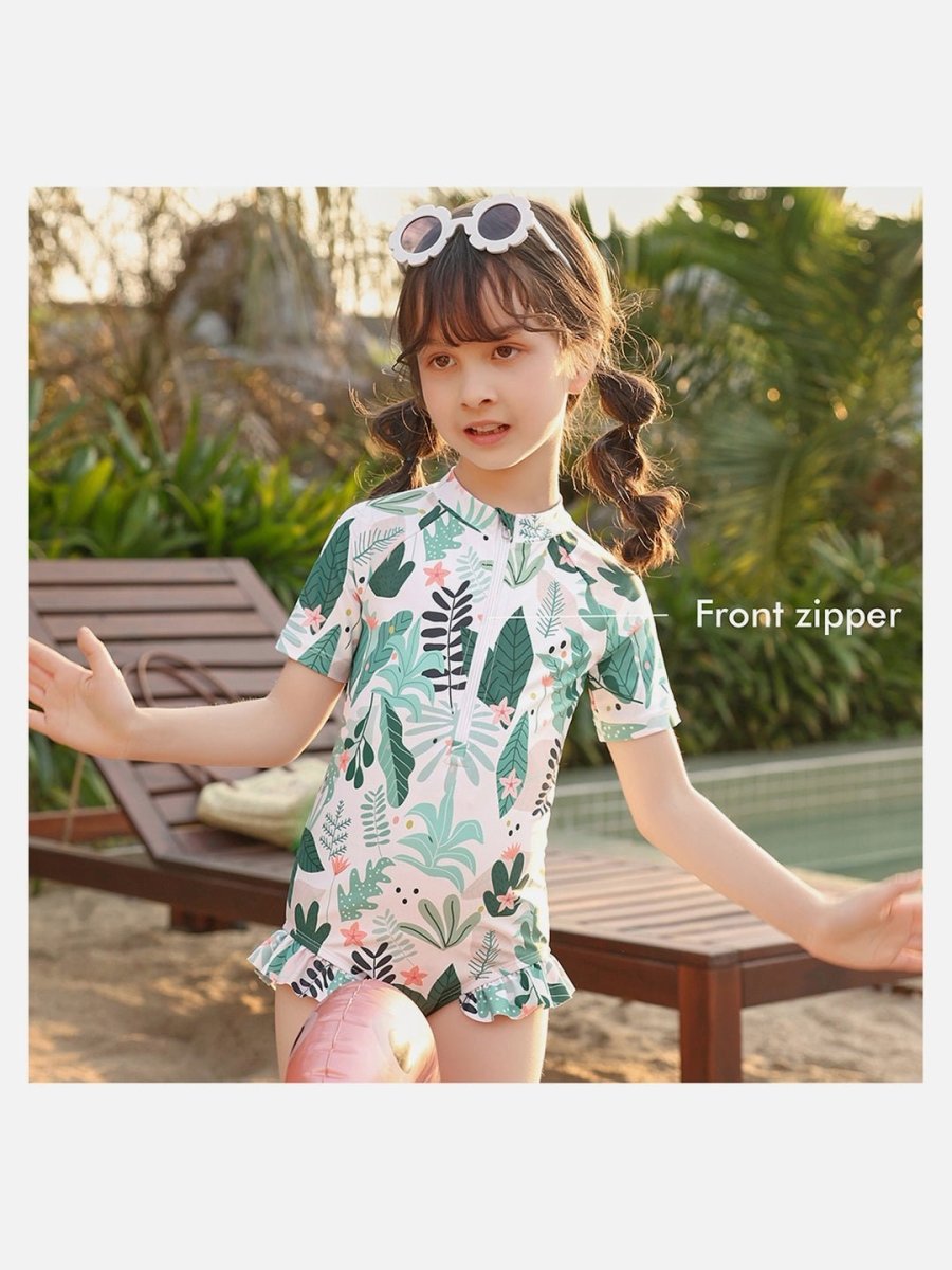 Little Surprise Box, Frilly Tropical Print Toddlers & Kids Swimwear +Swim Cap - LSB-SW-TROPICAL100