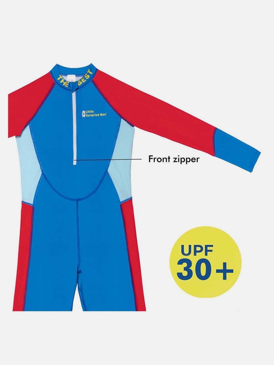 Little Surprise Box LSB Blue & Red Full Length Swimwear for Teens & Adults with UPF 30+ - LSB-SW-LSBBLUREDFULL140