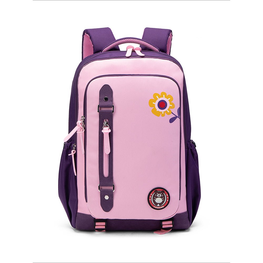 Little Surprise Box, Violet Pink Flower Monogram Ergonomic School Backpack for Kids - LSB-BG-VIOFLWR