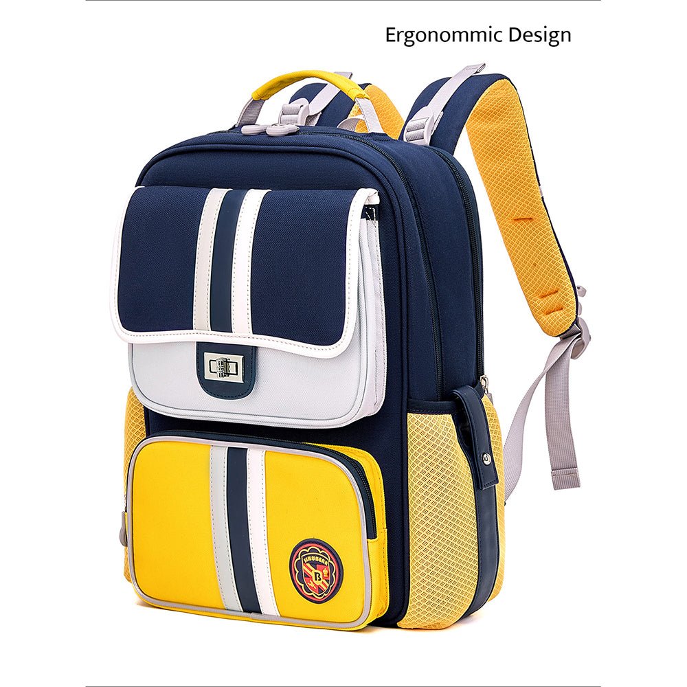 Little Surprise Box,3 stripes Ergonomic School Backpack for Kids. - LSB-BG-YELNY3STRP