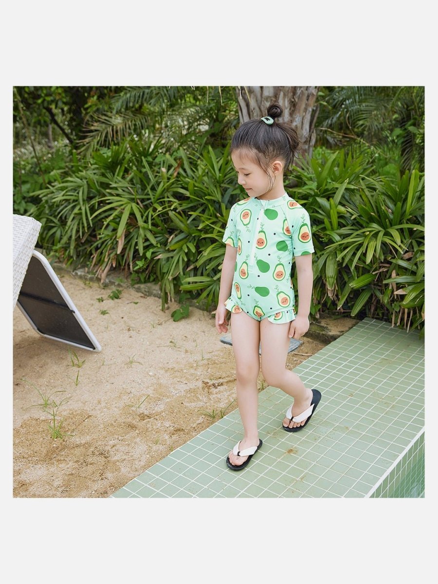 Little Surprise Box,Frilly Avacado Print Swimwear+Swim Cap for Toddlers & Kids - LSB-SW-AVACADO100