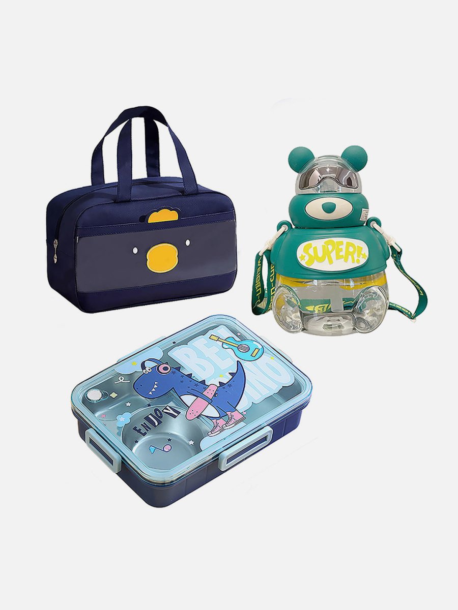 Lunch Box, Insulated Lunch Bag & Water Bottle, Combo Set of 3 for Kids - LSB-LBDINO-LBCB-WBKLYGRN-BIG