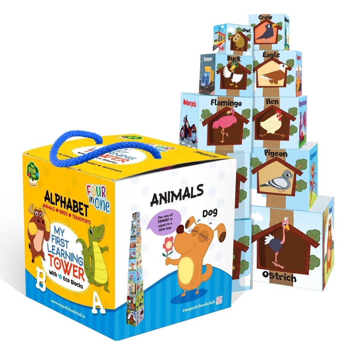 Majestic Book Club MY FIRST LEARNING TOWER-Alphabet, Animal & Birds - Cube Box