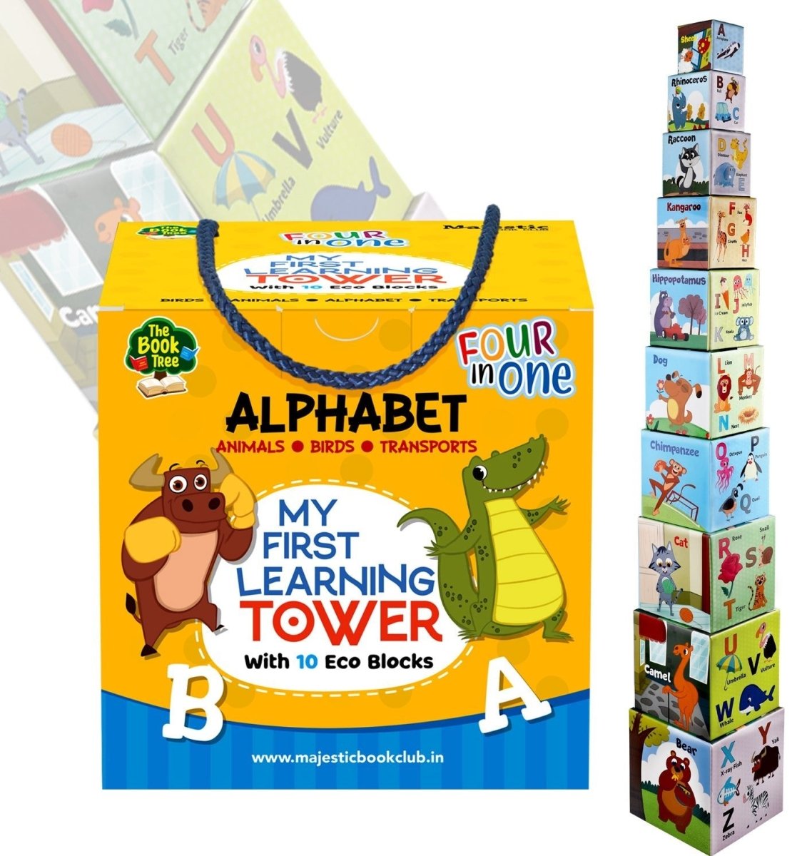 Majestic Book Club MY FIRST LEARNING TOWER-Alphabet, Animal & Birds - Cube Box