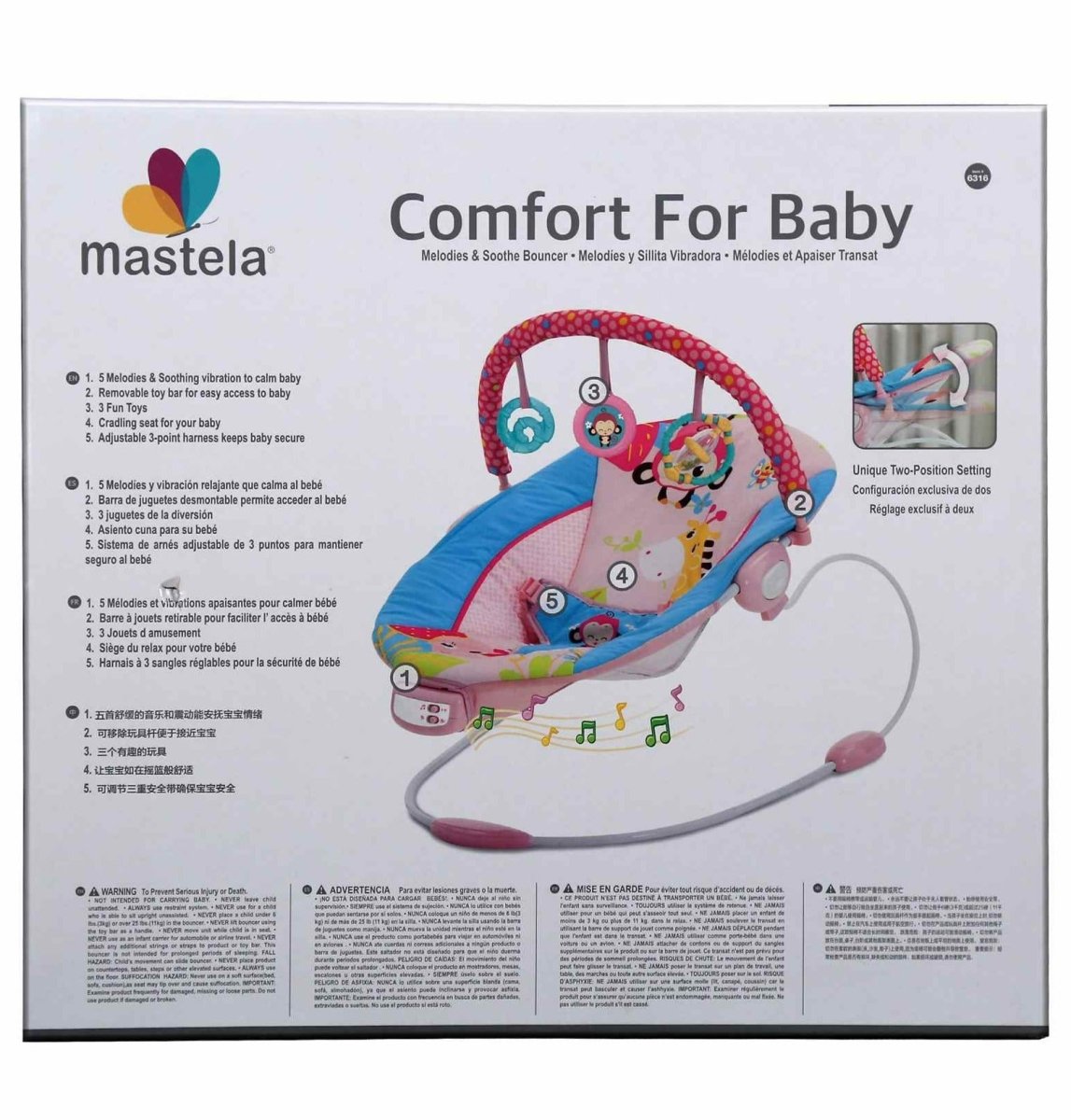 Mastela Toddler to Newborn Baby Rocker, Bouncer Musical Chair- Pink - 6316