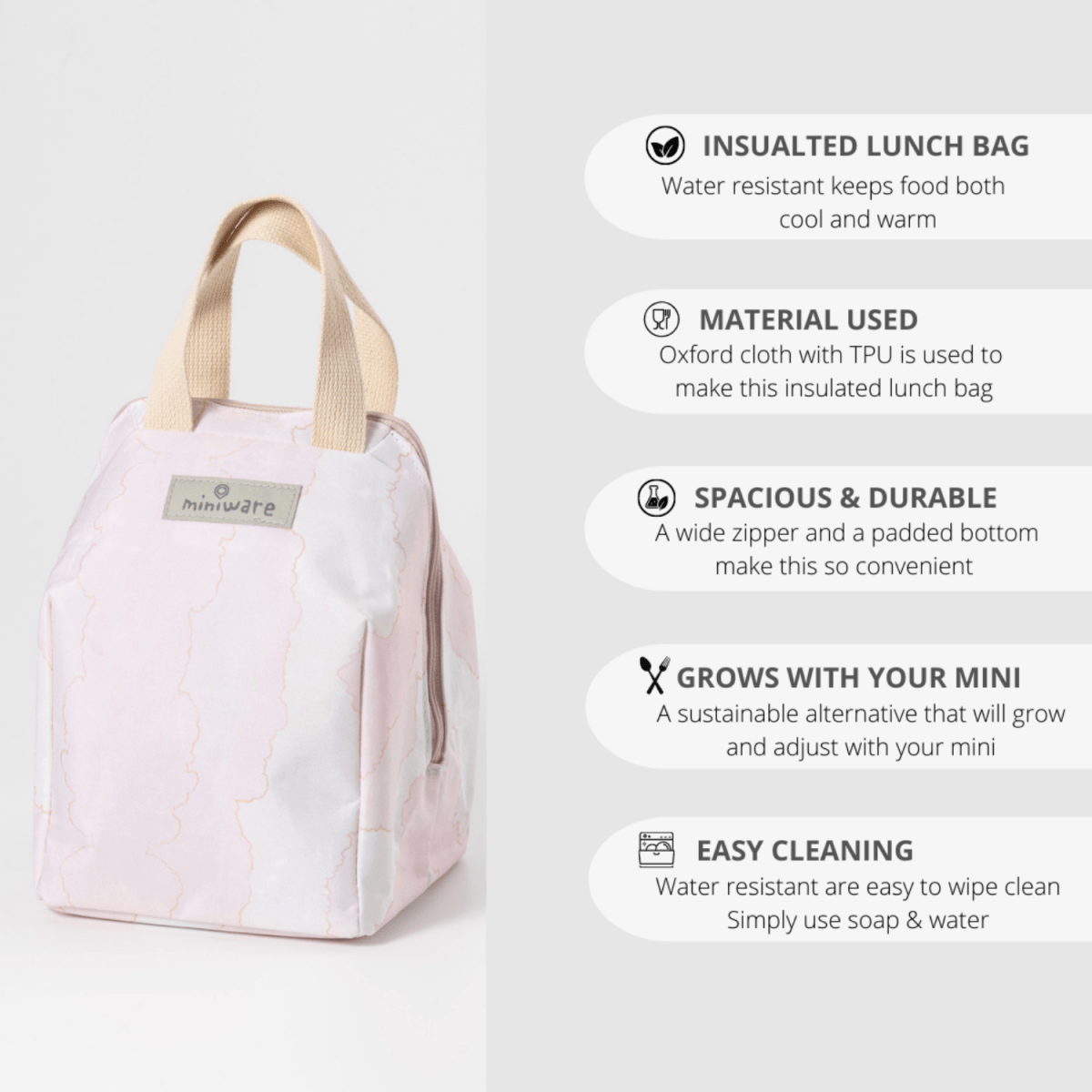 Miniware Mealtote Insulated Lunch Bag- Pink Cloud - MTPC